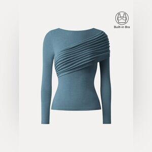 OGL Brami Asymmetric Pleated Long Sleeve Wool Top. Size XL. Teal.